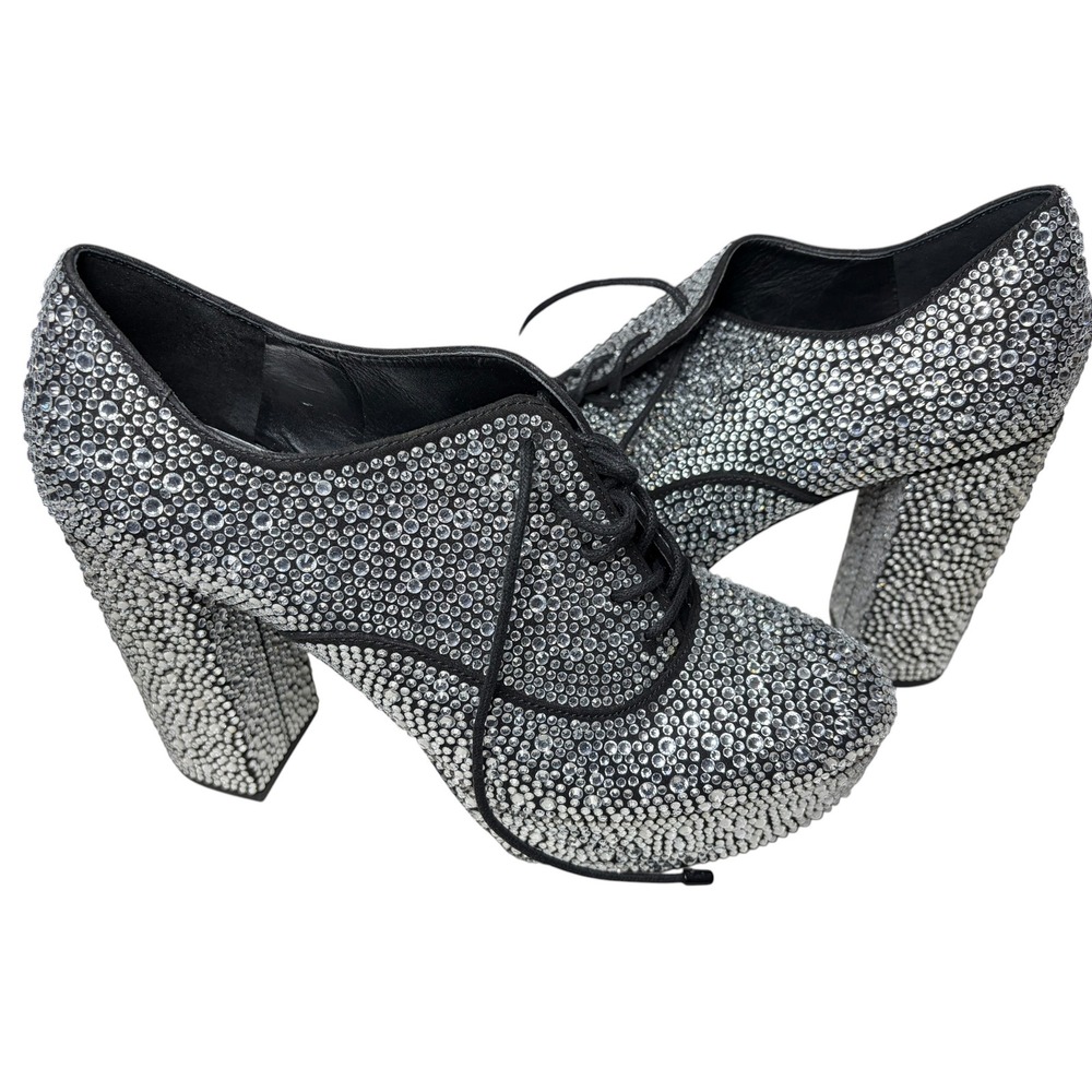 Gianni Bini Rhinestone Platform Oxford Heels Silver Crystal Sparkle Y2K 8.5M